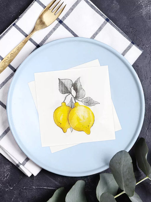 Салфетки бумажные Art Bouquet 20х20см, 2-х слойные, 250 штук в упаковке, 100% целлюлоза, Лимончики (Россия)  фото 6