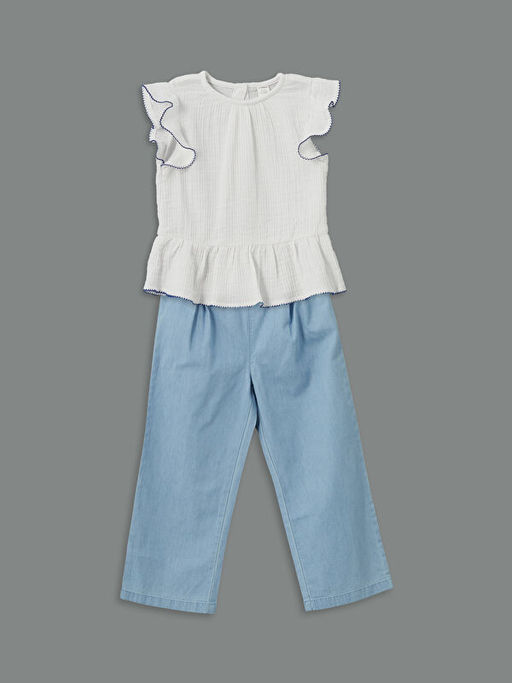 M?slin K?z ?ocuk Bluz ve Pantolon 2li