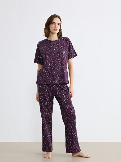 Bisiklet Yaka Desenli Kad?n Pijama Tak?m