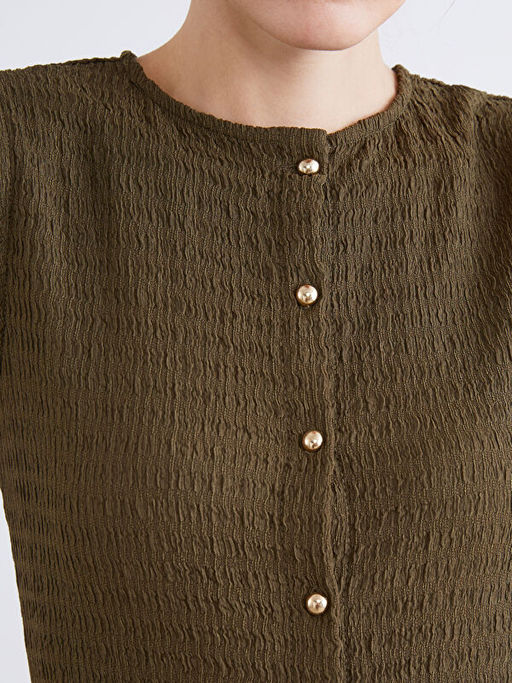 Bisiklet Yaka Dokulu Bluz