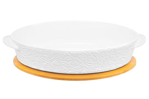 Блюдо д/запекания и сервировки овальное 35*24*8 см 2,5 л Розы с дерев. крышкой-подставкой - Elan gallery фото 16