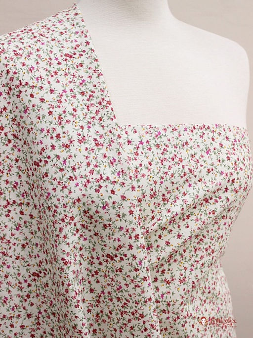 Импорт. хлопок Цветочное вдохновение (малиновые цветы на молочном), ш.1.45м, хл-100%, 105гр/м.кв - Купава фото 2