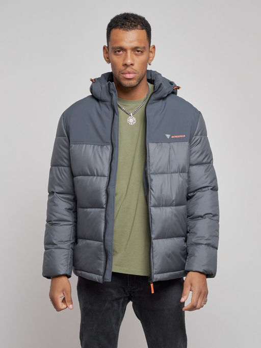 Куртка мужская зимняя с капюшоном спортивная великан серого цвета 8377Sr - Wonderrman фото 7