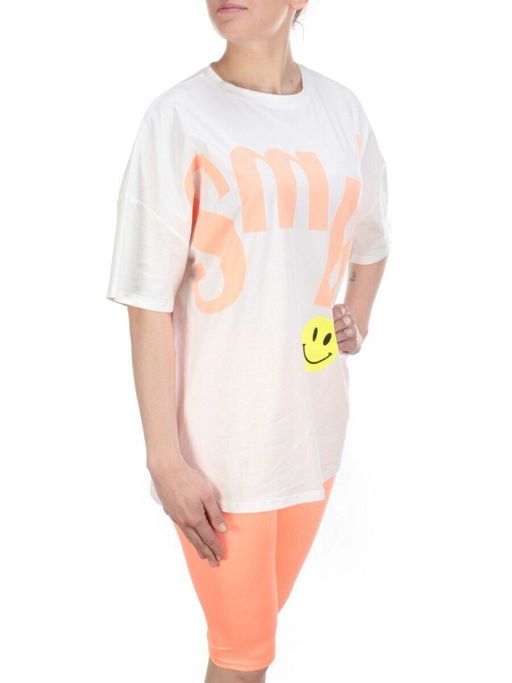 KD-792 WHITE/CORAL Костюм-двойка женский 7986 TREND