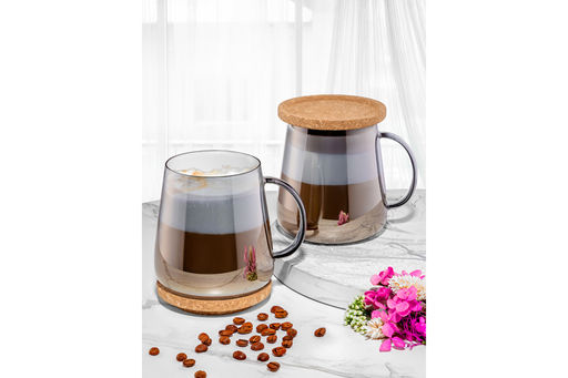 Набор 2 кружек 420 мл 11,5*9*10,5 см Crystal glass + пробковая крышка-подставка, серый - Elan gallery фото 5