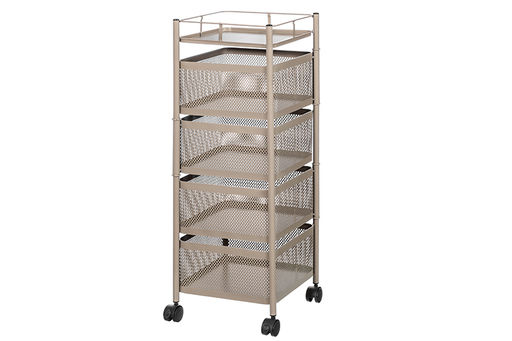 Этажерка 4-х ярусная 27*27*80 см, Коричневая, с выдвижными корзинами, на колесиках, металлическая - Elan gallery фото 5