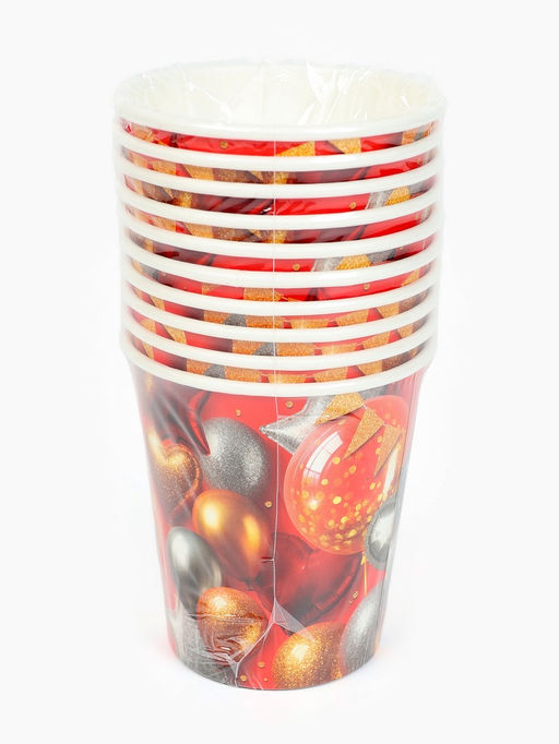 Цена за 10 шт. Стакан одноразовый бумажный «Воздушные шары», красный 250 мл