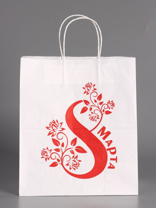 Пакет бумажный подарочный, «С 8 марта Цветочек», белый, 24×14×28 см