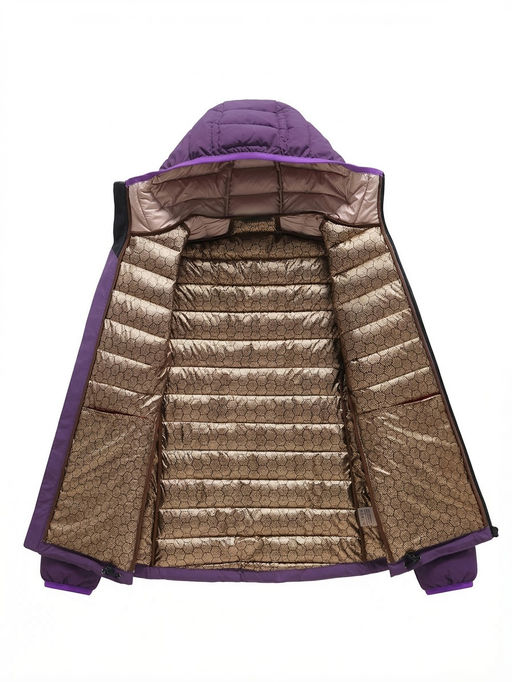 Куртка женская стёганая с капюшоном с графеновой подкладкой темно-фиолетового цвета 9624_1TF