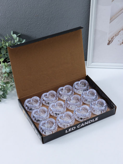 Цена за 2 шт. Светодиодная свеча LED - ночник RISALUX «Сердце в льдинке», 3×LR1130, прозрачный, 5.5×5.5×3.3 см