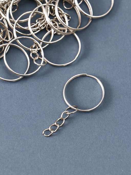 Основа для брелока кольцо металл с цепочкой серебро набор 50 шт 2,4х2,4 см