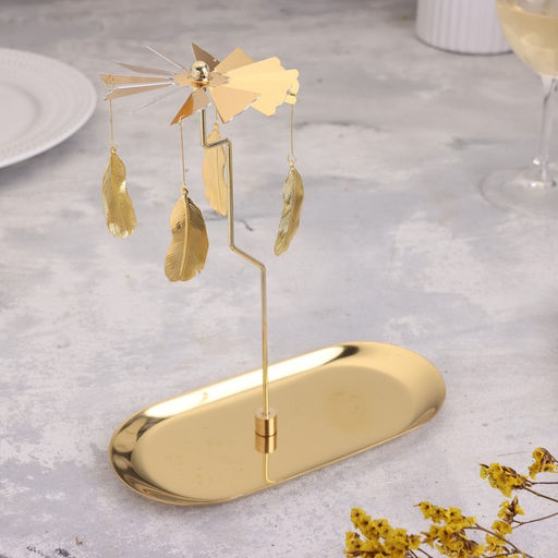 Подсвечник металлический «Карусель с перьями», золотая, 8.5×18 см