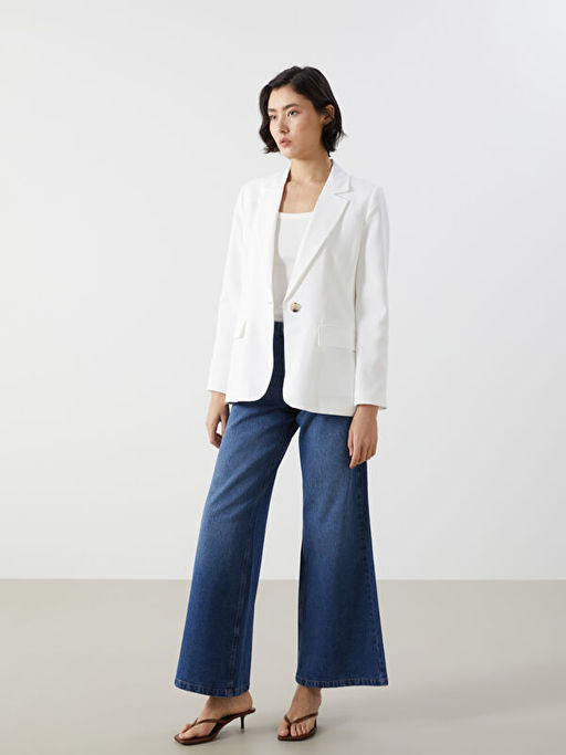 Keten Kar???ml? Kad?n Blazer Ceket