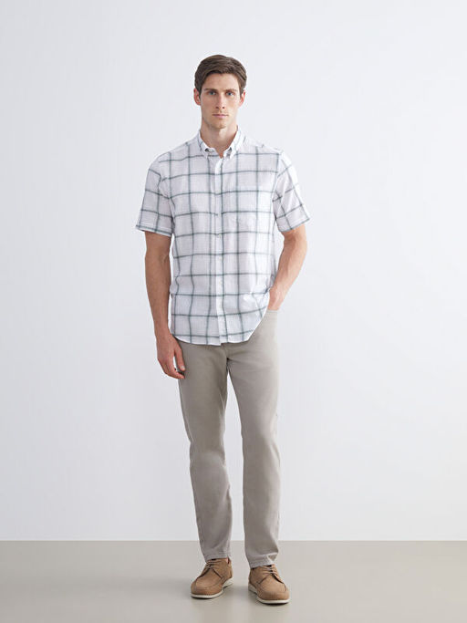 Regular Fit K?sa Kollu Ekose Poplin Erkek G?mlek