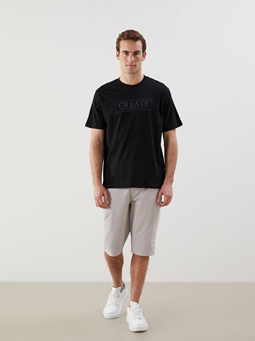 Bisiklet Yaka Bask?l? Penye Erkek Ti??rt