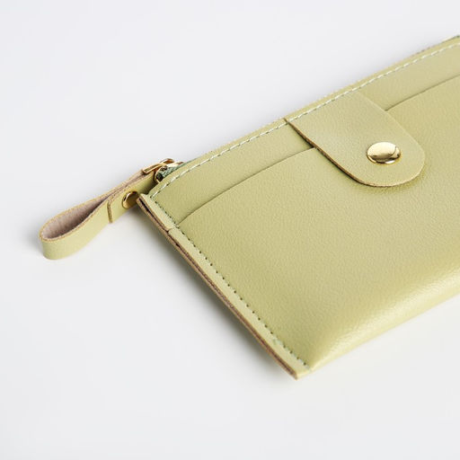 Картхолдер с монетницей на молнии, на 3 карты, с окошком, светло-зелёный