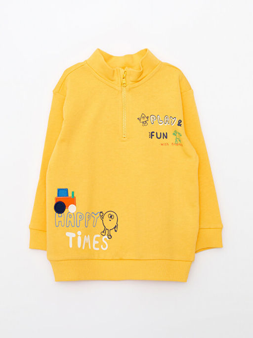 Dik Yaka Uzun Kollu Bask?l? Erkek Bebek Sweatshirt