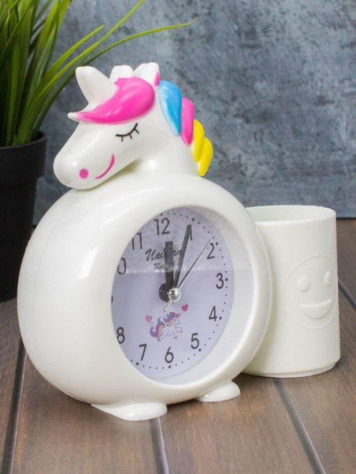 Часы-будильник с подставкой для канцелярии Rainbow unicorn, white