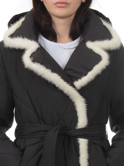 309 BLACK/WHITE Пальто зимнее стеганое женское (200 гр. холлофайбер, натуральная норка) - Fashion фото 4