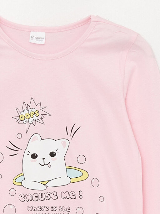 Bisiklet Yaka Bask?l? Uzun Kollu K?z ?ocuk Pijama Tak?m? - Waikiki фото 3