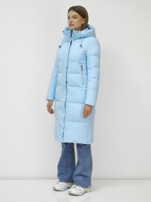 Пальто утепленное стеганное зимнее с капюшоном женское голубого цвета 9636_1Gl - Mtforce фото 3