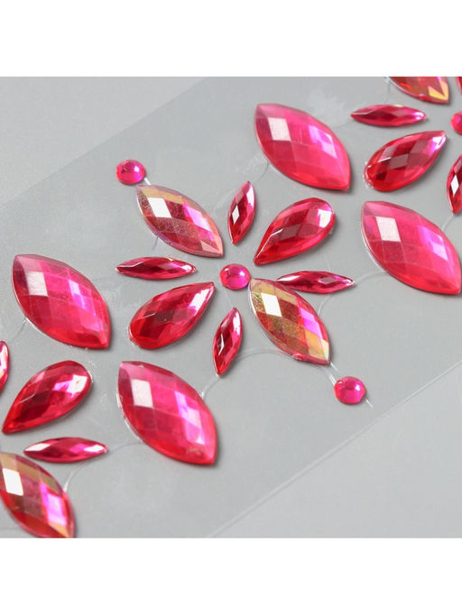 Наклейка - стразы Цветы, на шею, спину, малиновая, 25?8.5 см