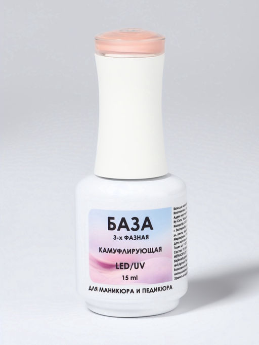 База камуфлирующая для ногтей, трехфазная, 15 мл, LED/UV, бежевая (CNP022) - Qf фото 5
