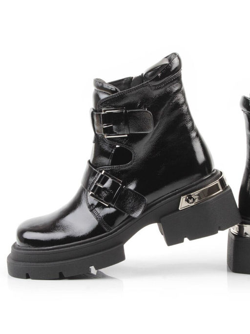 01-D1-8071 BLACK Ботинки демисезонные женские (натуральная кожа, байка)