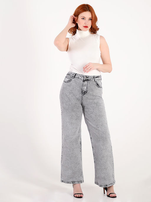 Джинсы серые женские широкие больших размеров - Almond фото 5