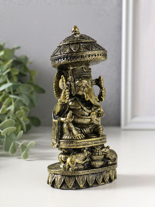 Сувенир полистоун "Ганеша с крысами" бронза 5,3х8х15,5 см