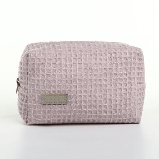 Косметичка женская на молнии TEXTURA, объёмная, средняя, мягкая, вафельная текстура, пыльно-розовая  фото 5