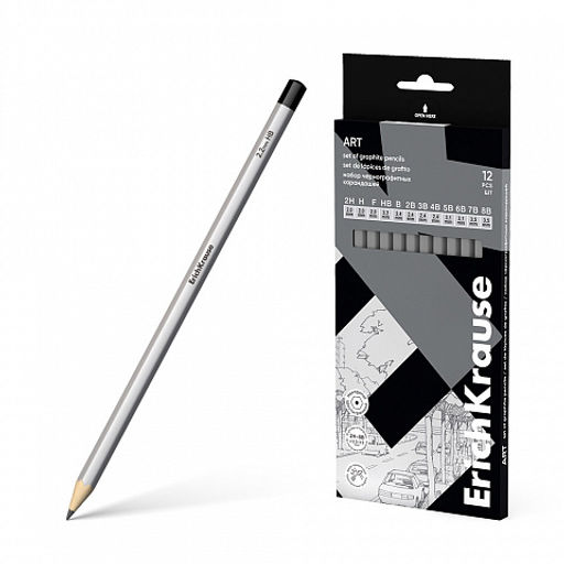 Цена за 12 шт. Набор из 12 чернографитных карандашей ErichKrause Art, шестигранных, 2Н, Н, F, HB, В, 2В, 3В, 4В, 5В, 6В, 7В, 8В (в коробке)