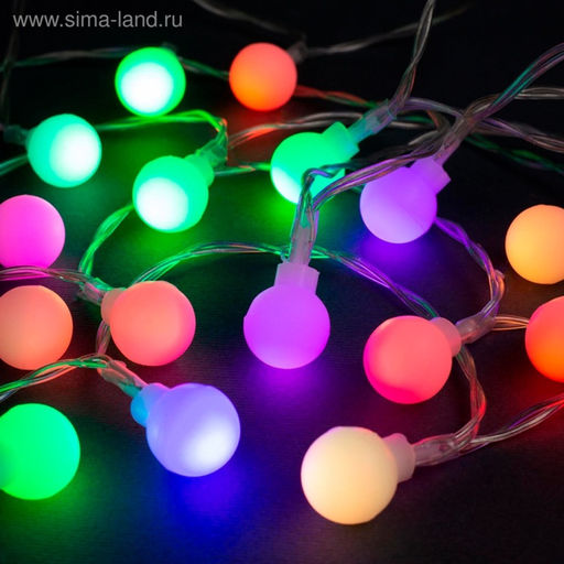 Гирлянда Нить 3 м с насадками Шарики, IP20, прозрачная нить, 20 LED, батарейки AAх3 (нет в комплекте), свечение мульти