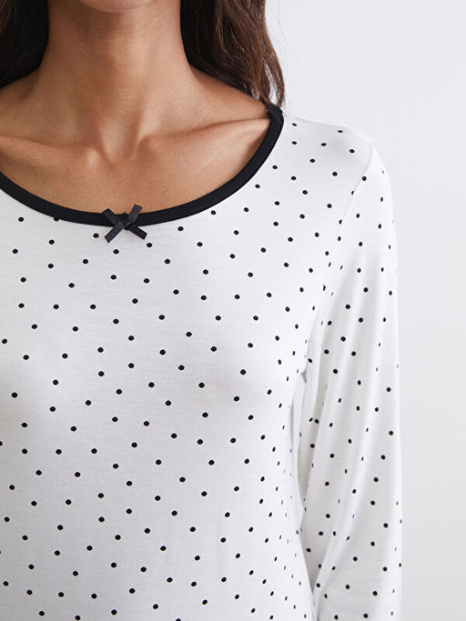 Bisiklet Yaka Puantiyeli Kad?n Pijama Tak?m