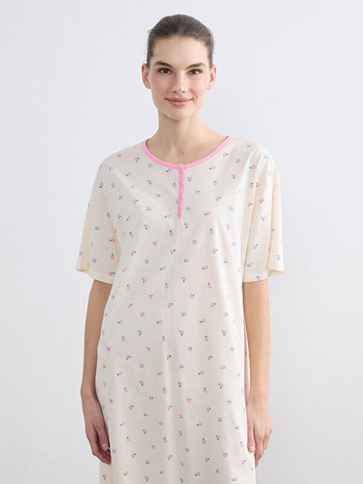 Bisiklet Yaka ?i?ekli Kad?n Gecelik