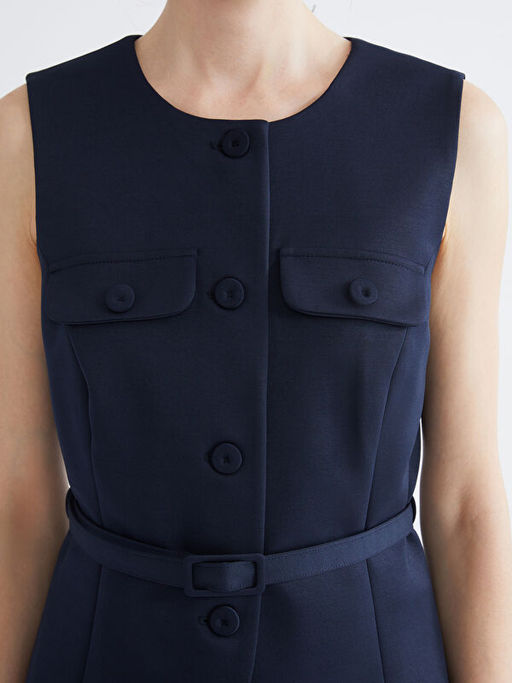 Bisiklet Yaka Beli Kemerli Kad?n Yelek