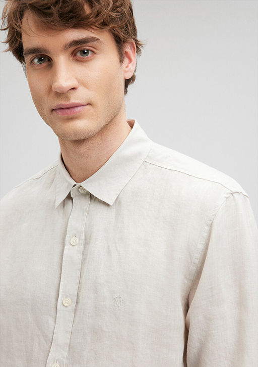 Bej Keten Gomlek - Mavi фото 5