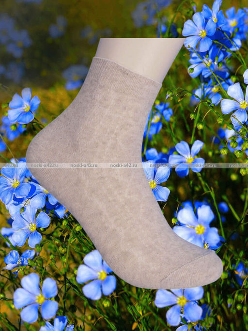 Цена за 5 пар.5 ПАР - Носки женские Белорусский лен с крапивой ажурные