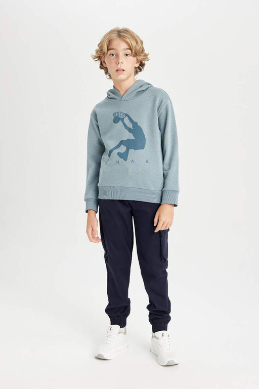 Синий толстый свитшот стандартного кроя с круглым вырезом для мальчиков Shaquille ONeal - Defacto фото 2