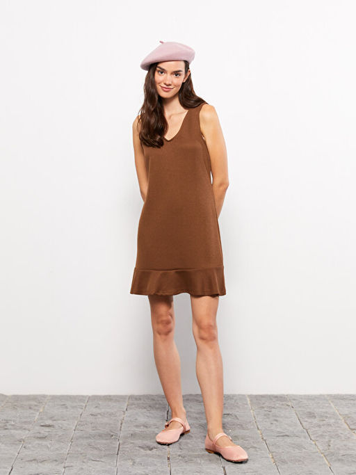 Kad?n V Yaka D?z T?vit Elbise