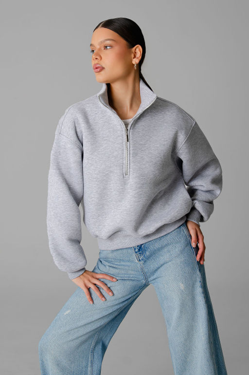Арт. 1904 Свитшот женский с начесом полузамок 42-50 (5 шт) Цвет:серый меланж - Калинка фото 2