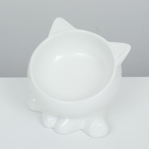 Миска керамическая Киса на подставке-лапках 200 мл 13 х 12 х 8 см, белая - Пижон фото 3