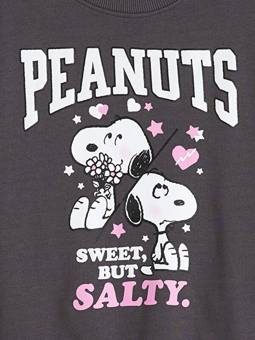 Snoopy Bask?l? K?z ?ocuk Kal?n Sweatshirt