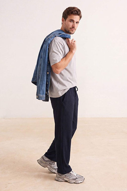 Lacivert Straight Fit Dokulu E_ofman Alt_ TMNSS26EA00002 - Trendyolmilla фото 2