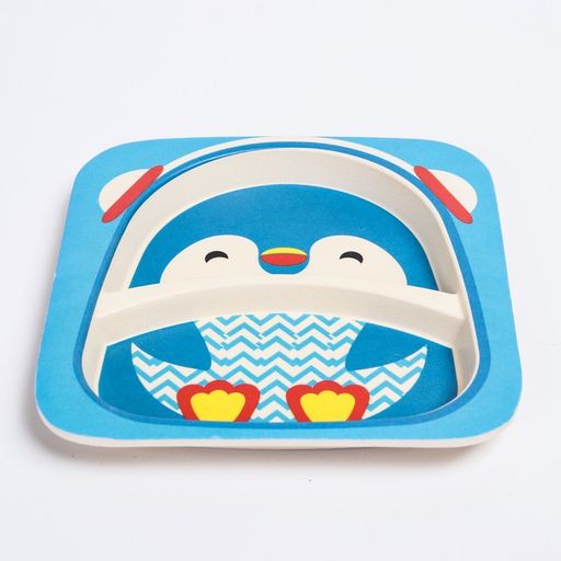 Набор детской бамбуковой посуды Пингвин, тарелка, миска, стакан, приборы, 5 предметов - Крошка я фото 4