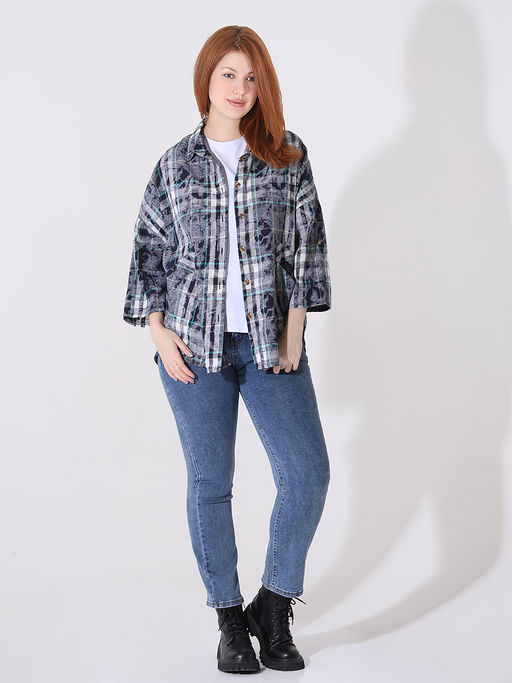 Женская рубашка в клетку больших размеров - Almond фото 3