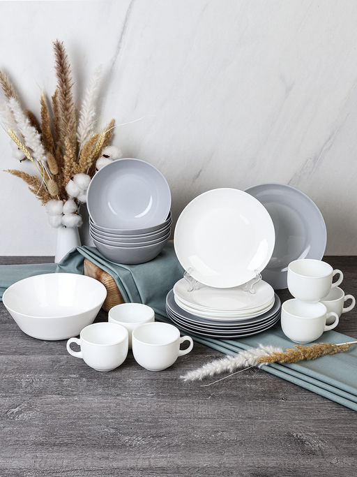 Столовый набор 25 предметов с кружками Бело-Серый цвет Дэй Смол GR-19 FLYGP857565 (уп 2) - ГалеонТрейд фото 2