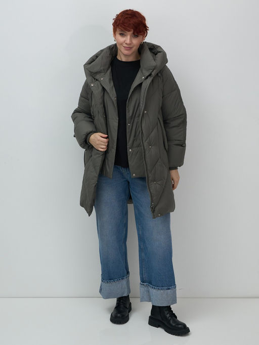 Пальто двубортная зимнее утепленное женское зеленого цвета 7732Z - Visdeer фото 10