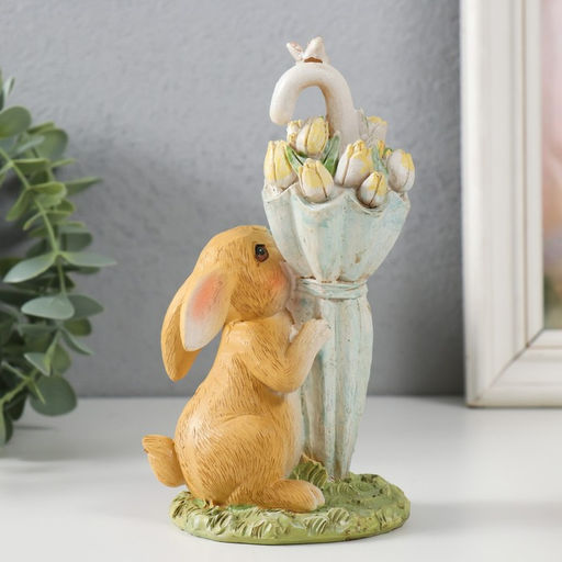 Фигурка полистоун Зайка у зонта с тюльпанами, 8.5?6.5?15.5 см
