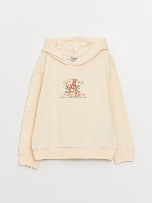 Bask?l? Uzun Kollu K?z ?ocuk Hoodie - Waikiki фото 3